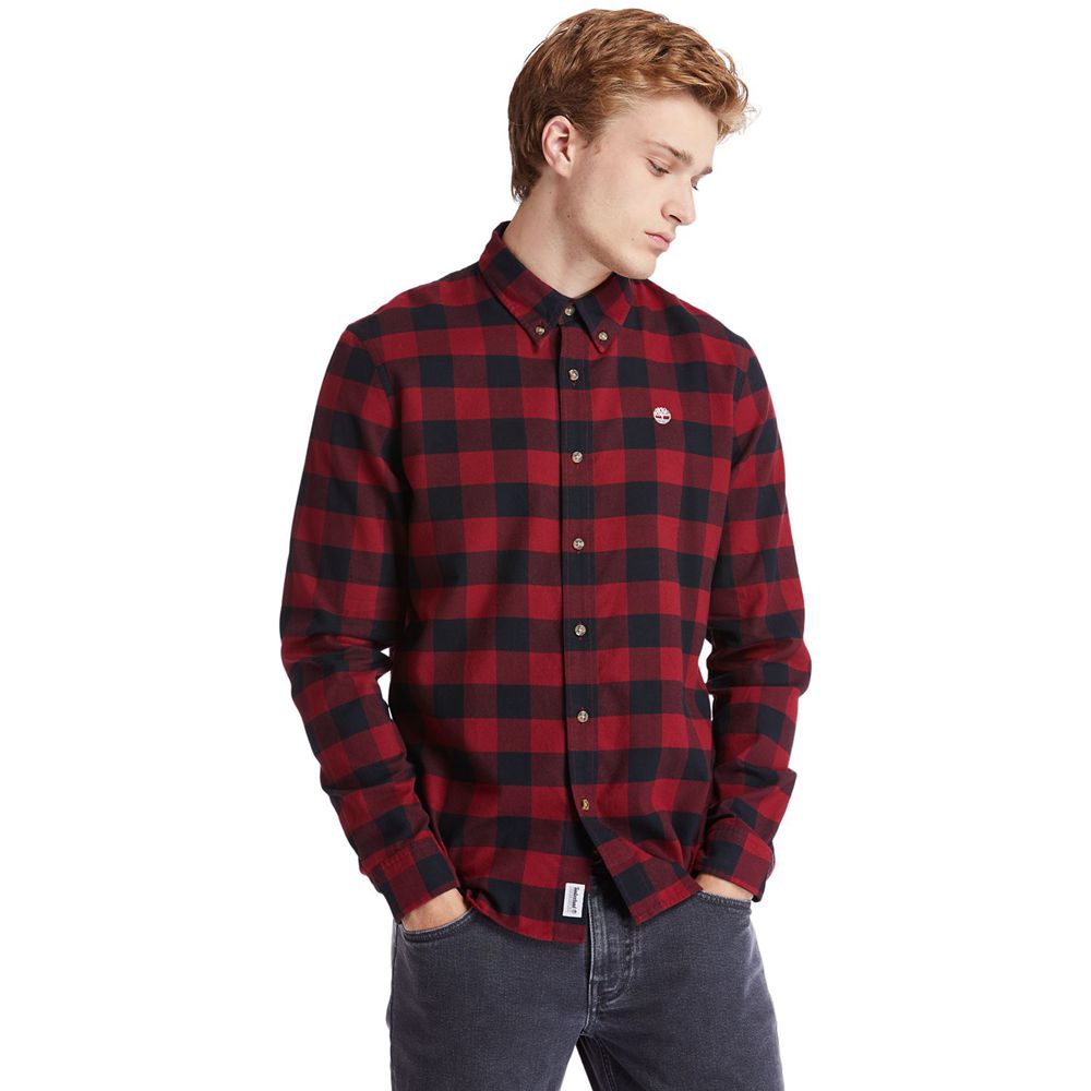 Camisa Timberland Hombre Mascoma River Slim-Fit Long-Sleeve Check Rojas/Negras - Chile PDF-201975